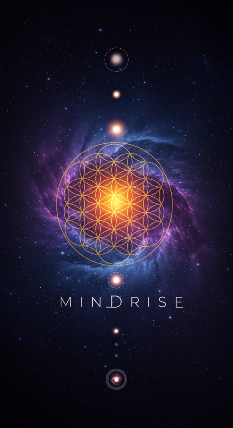 MindRise's flower of life against a deep violet background
